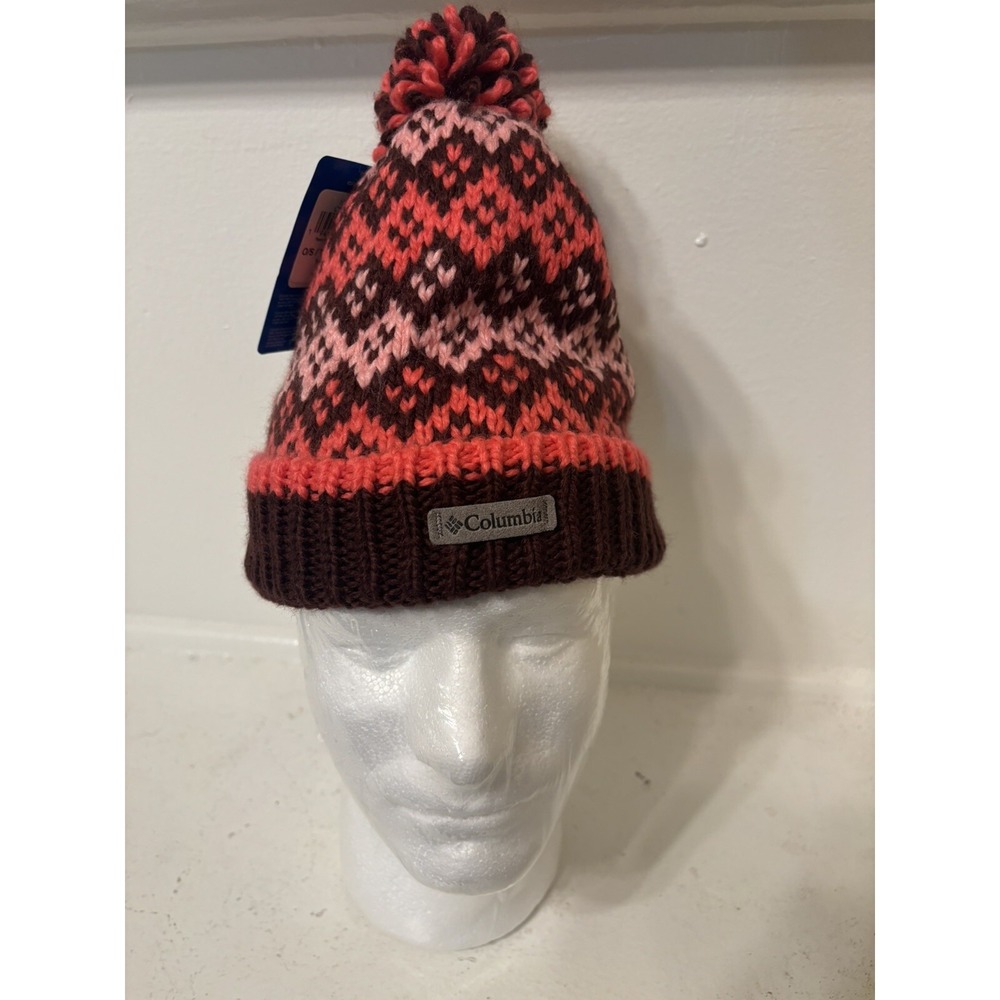 Columbia Fawn Hike Pom-Pom Beanie Girls Winter Hat Youth/Kids Pink Fleece-Lined